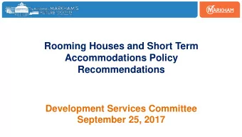 Recommendations  Development Services Committee  September 25, 2017  Background   March 2016