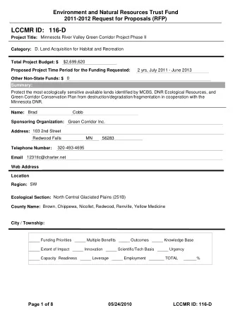 LCCMR ID: 116-D  Project Title:  Minnesota River Valley Green Corridor Project Phase II  Category:
