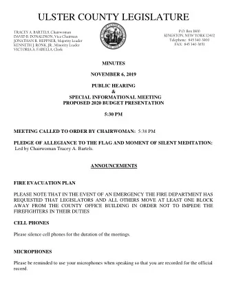 ULSTER COUNTY LEGISLATURE  P.O. Box 1800 TRACEY A. BARTELS, Chairwoman  KINGSTON, NEW YORK 12402