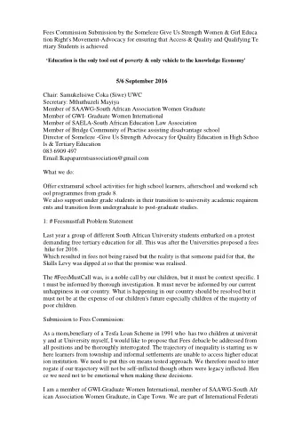 Fees Commission Submission by the Someleze Give Us Strength Women &amp; Girl Educa  tion Right's