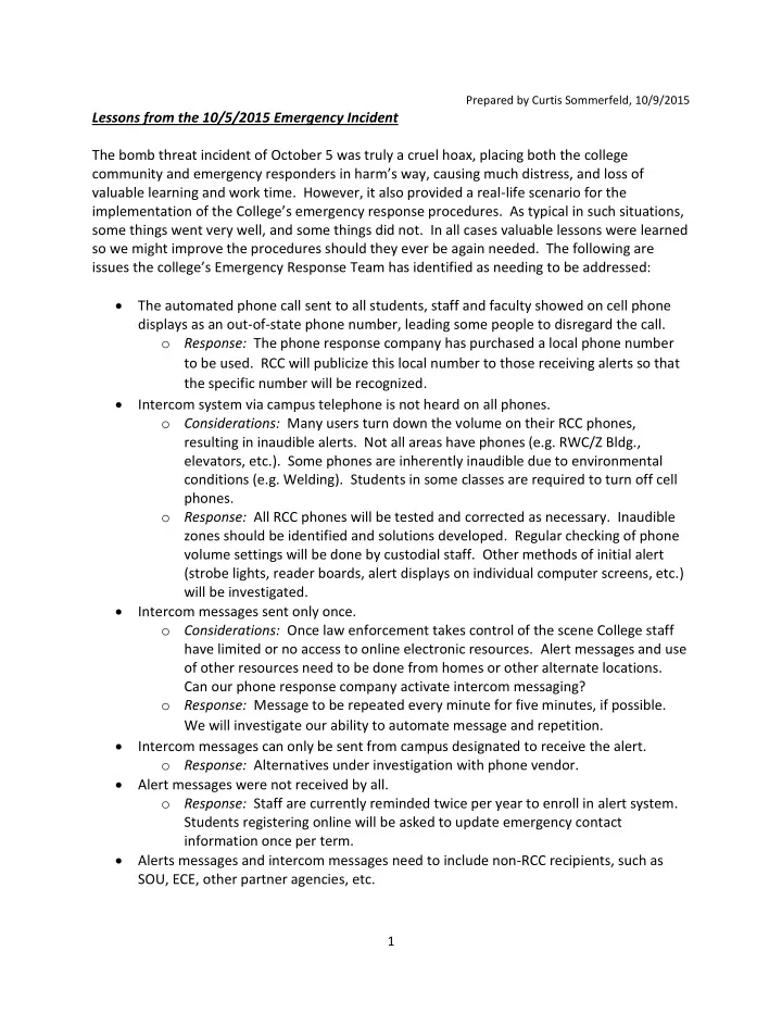 lessons from the 10 5 2015 emergency incident the bomb