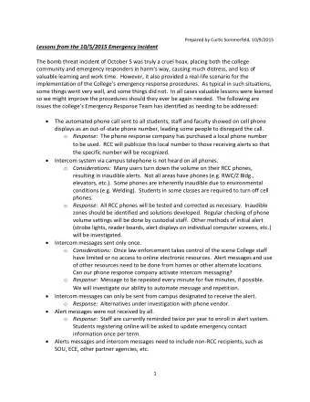 Lessons from the 10/5/2015 Emergency Incident  The bomb threat incident of October 5 was truly a