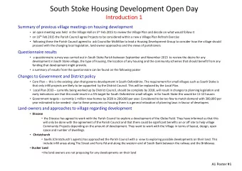South Stoke Housing Development Open Day  Introduction 1  Summary of previous village meetings on