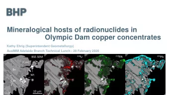 Mineralogical hosts of radionuclides in  Olympic Dam copper concentrates  Kathy Ehrig