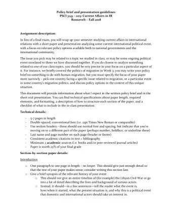 Policy brief and presentation guidelines PSCI 3143  003: Current Affairs in IR Roosevelt