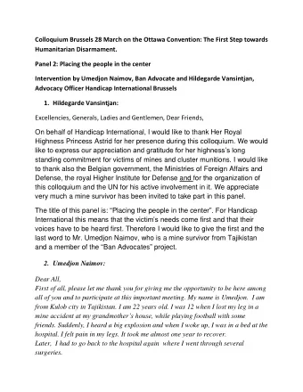 Colloquium Brussels 28 March on the Ottawa Convention: The First Step towards  Humanitarian