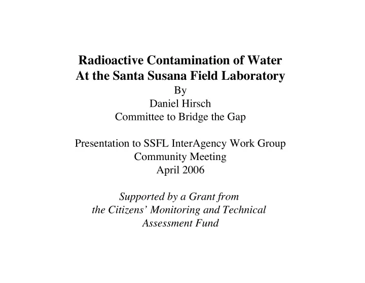 radioactive contamination of water at the santa susana