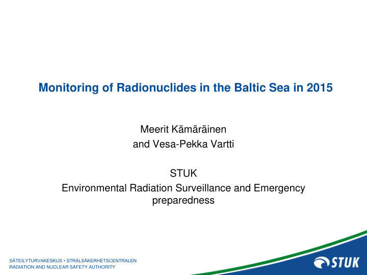 monitoring of radionuclides in the baltic sea in 2015