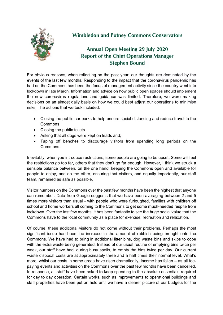 wimbledon and putney commons conservators annual open