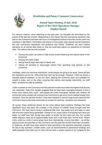 Wimbledon and Putney Commons Conservators  Annual Open Meeting 29 July 2020  Report of the Chief