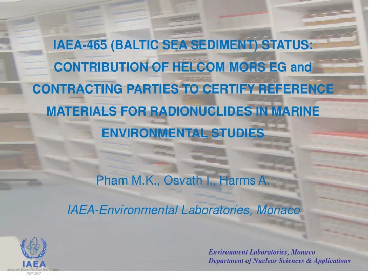 iaea 465 baltic sea sediment status contribution of