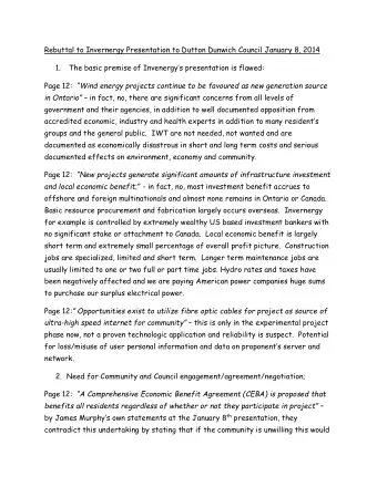 Rebuttal to Invernergy Presentation to Dutton Dunwich Council January 8, 2014 1. The basic premise