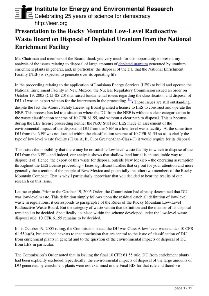 presentation to the rocky mountain low level radioactive