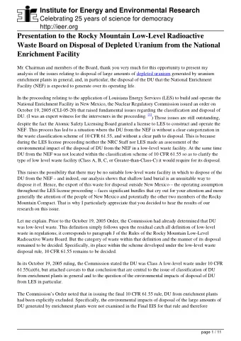 Presentation to the Rocky Mountain Low-Level Radioactive  Waste Board on Disposal of Depleted