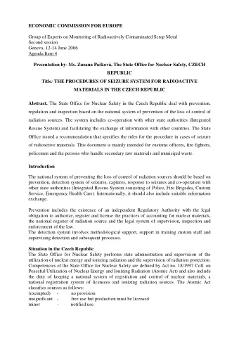 ECONOMIC COMMISSION FOR EUROPE  Group of Experts on Monitoring of Radioactively Contaminated Scrap