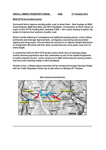21 st October 2014  ARGYLL TIMBER TRANSPORT FORUM  AGM  B836 STTS Co-Funded scheme Successful bid