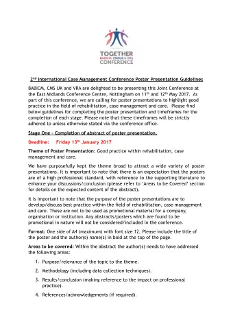 2 nd International Case Management Conference Poster Presentation Guidelines  BABICM, CMS UK and