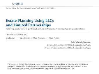 Estate Planning Using LLCs  and Limited Partnerships  Achieving Estate Tax Savings Through