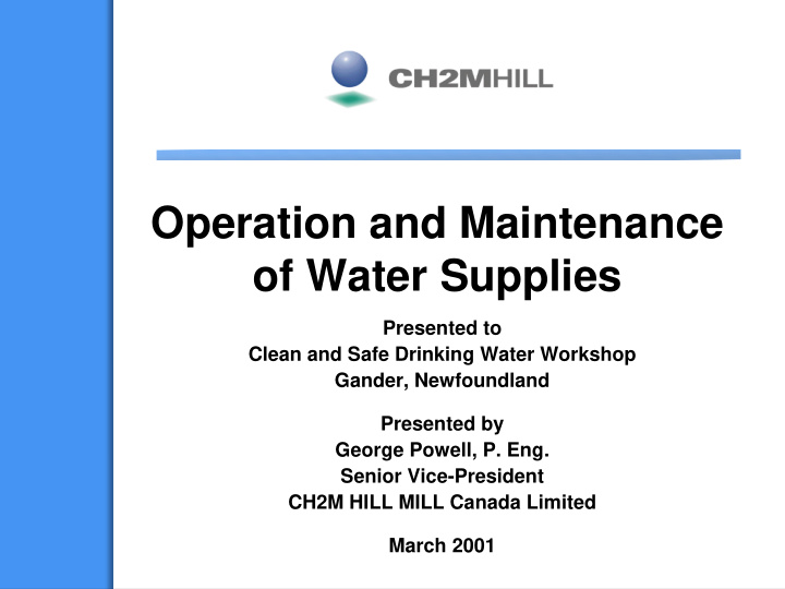 operation and maintenance of water supplies