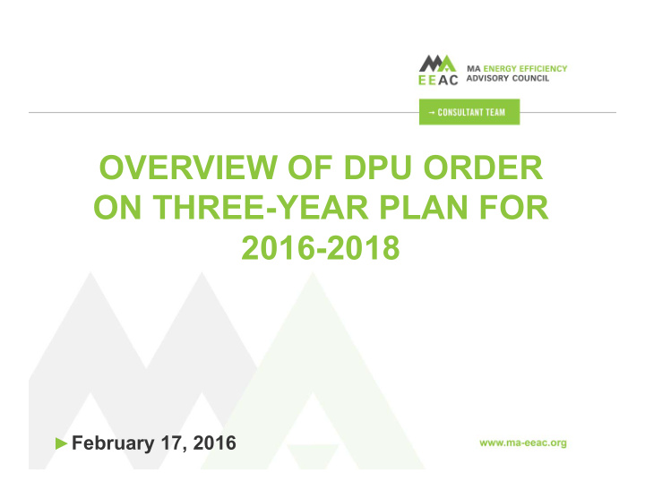 overview of dpu order on three year plan for 2016 2018