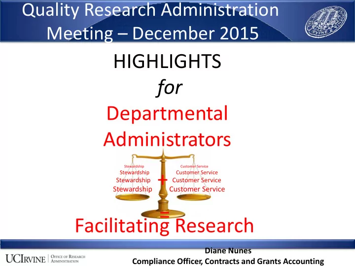 highlights for departmental administrators