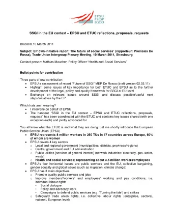 SSGI in the EU context  EPSU and ETUC reflections, proposals, requests  Brussels 10 March 2011