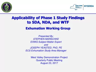 Applicability of Phase 1 Study Findings  to SDA, NDA, and WTF  Exhumation Working Group  Presented