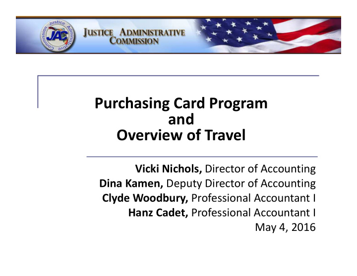 purchasing card program and overview of travel