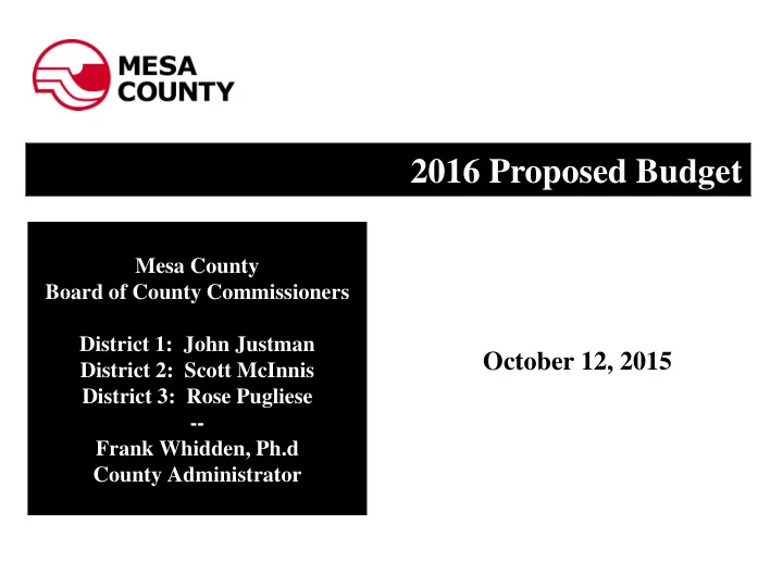 2016 proposed budget