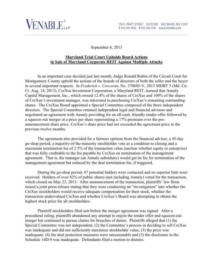 september 6 2013 maryland trial court upholds board