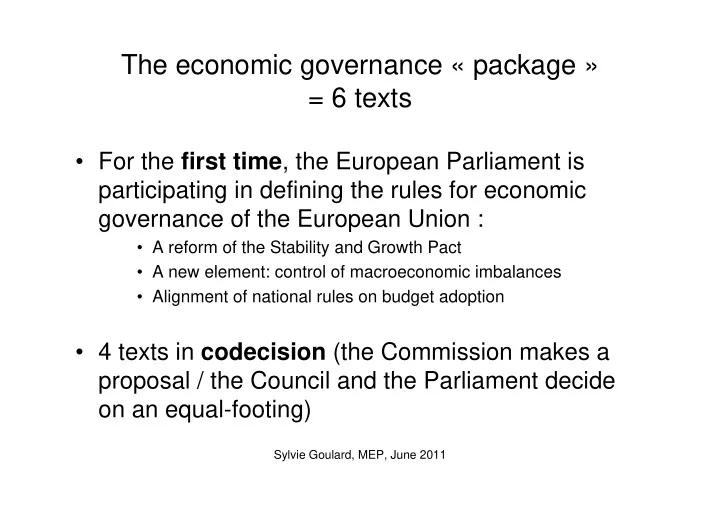 the economic governance package 6 texts