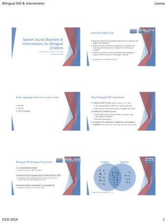 Bilingual SSD &amp; Intervention  Leacox  EBP  Bilingual  Phonology  Therapy  Therapy  Learning