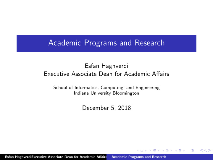 academic programs and research