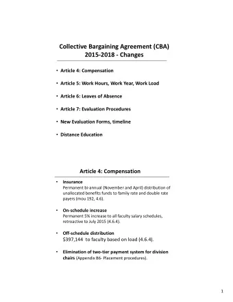 Collective Bargaining Agreement (CBA) 2015  2018  Changes  Article 4: Compensation