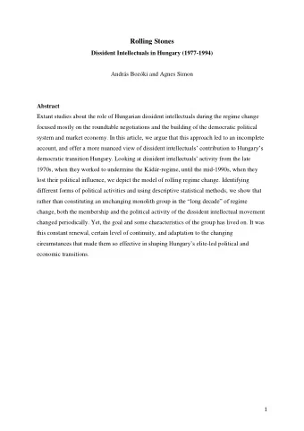 Rolling Stones  Dissident Intellectuals in Hungary (1977-1994)  Andrs Bozki and Agnes Simon