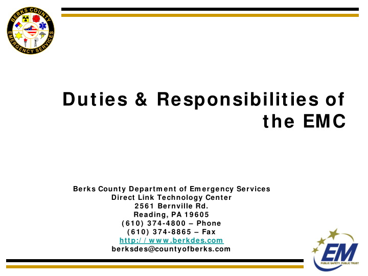 duties responsibilities of the emc