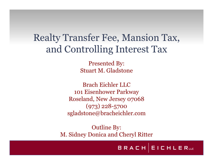 realty transfer fee mansion tax and controlling interest