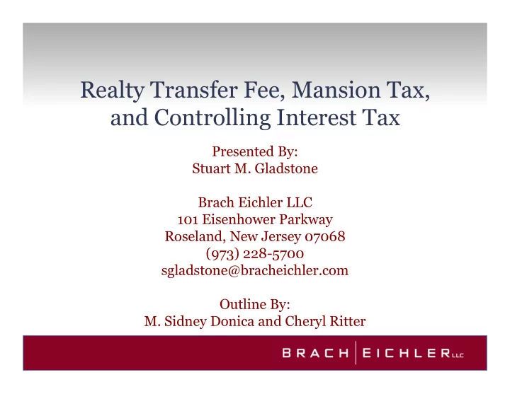 realty transfer fee mansion tax and controlling interest