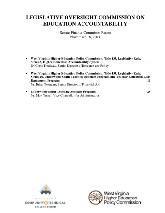 LEGISLATIVE OVERSIGHT COMMISSION ON EDUCATION ACCOUNTABILITY  Senate Finance Committee Room