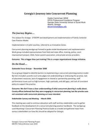 Georgias Journey into Concurrent Planning  Deidre Carmichael, MSW  DFCS Professional Excellence