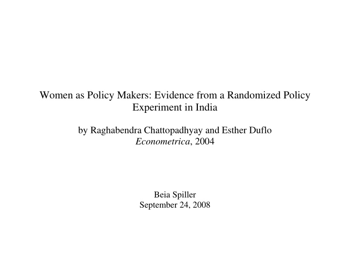 women as policy makers evidence from a randomized policy