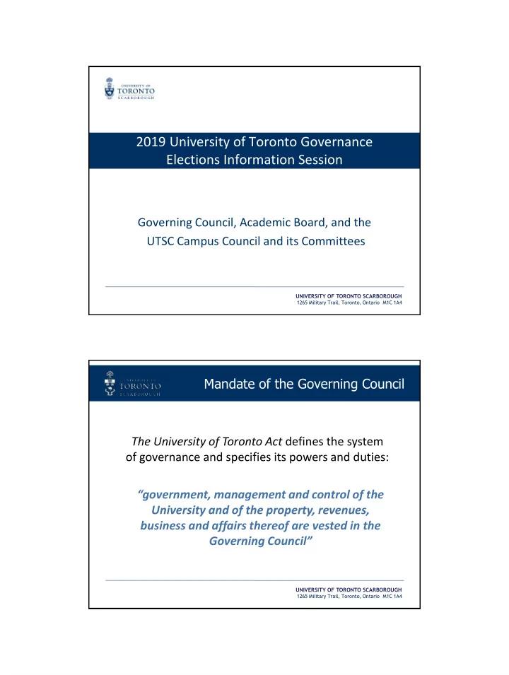 2019 university of toronto governance elections