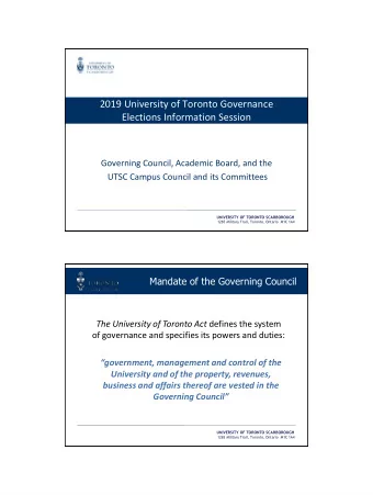 2019 University of Toronto Governance  Elections Information Session  Governing Council, Academic