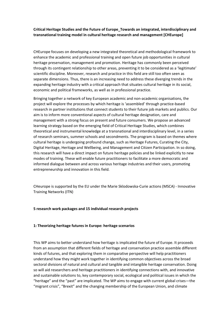 critical heritage studies and the future of europe