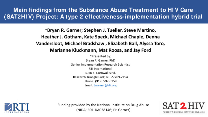 main findings from the substance abuse treatment to hi v