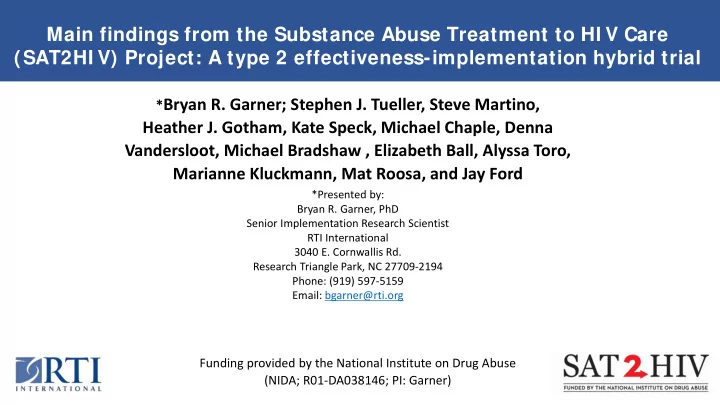 main findings from the substance abuse treatment to hi v