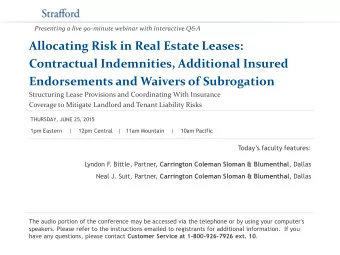 Allocating Risk in Real Estate Leases:  Contractual Indemnities, Additional Insured  Endorsements