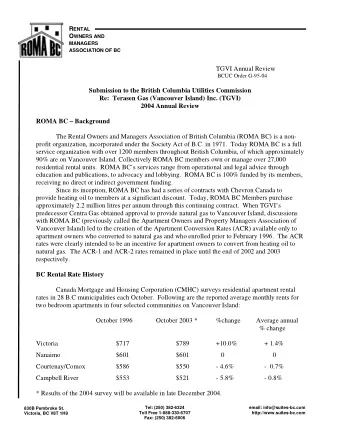 TGVI Annual Review  BCUC Order G-95-04  Submission to the British Columbia Utilities Commission