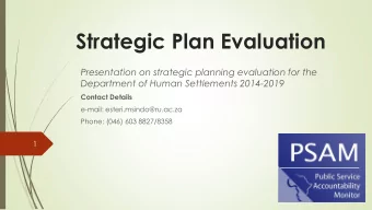 Strategic Plan Evaluation  Presentation on strategic planning evaluation for the  Department of