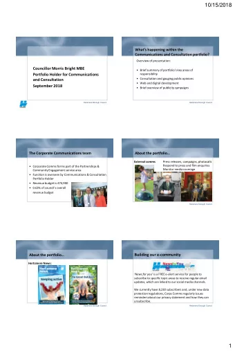 Councillor Morris Bright MBE   Brief summary of portfolios key areas of  responsibility